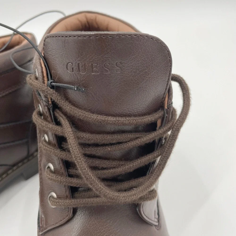 GUESS Men's Dark Brown Cap Toe Lace Up Ankle Boots Size 10M‎ Faux leather NWOB